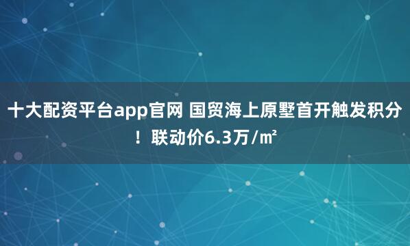 十大配资平台app官网 国贸海上原墅首开触发积分！联动价6.3万/㎡