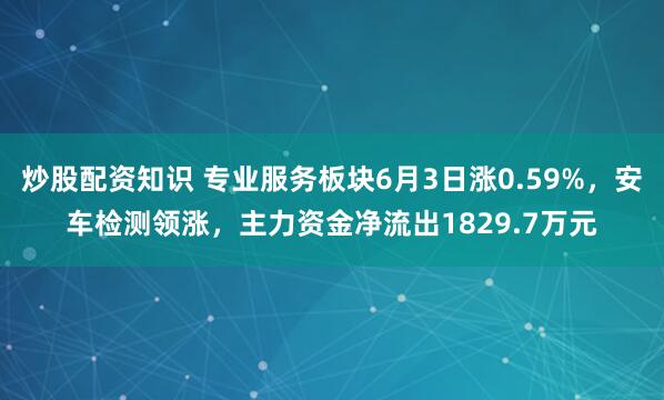 炒股配资知识 专业服务板块6月3日涨0.59%，安车检测领涨，主力资金净流出1829.7万元